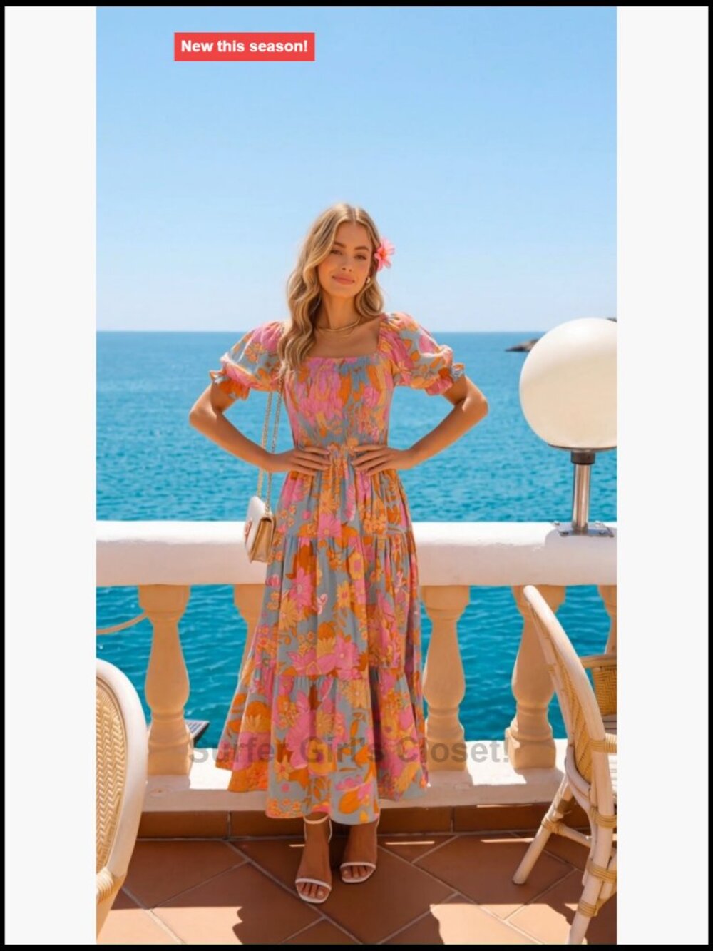 Ruffle Sleeve Boho Floral Maxi Dress Square Neck Smocked - Picture 7 of 7